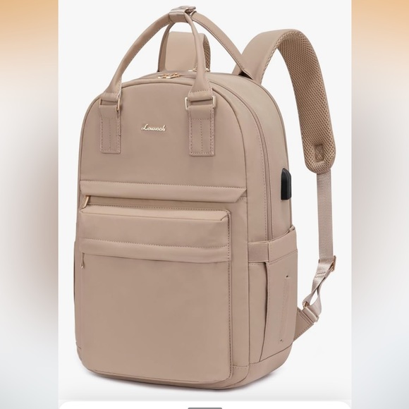 Handbags - Laptop Backpack for Women 15.6 Inch Laptop Bag with USB Port - Beige